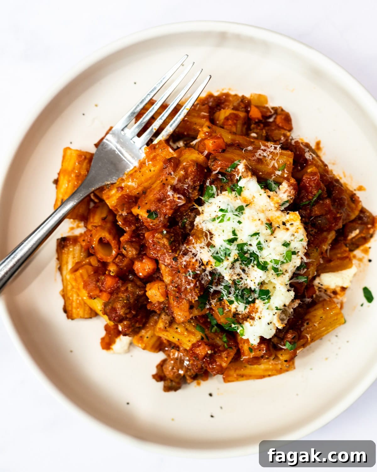 lamb ragu with rigatoni and ricotta
