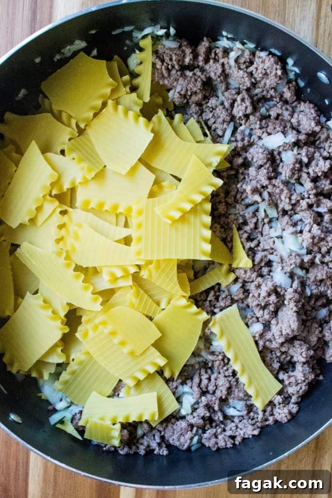 One Pot Lasagna Skillet noodles