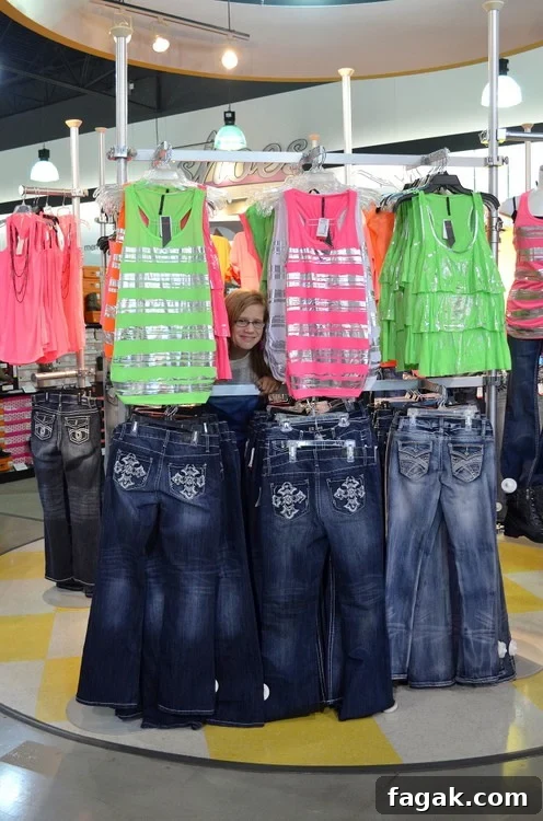 Daughter shopping for neon shirts at Gordmans