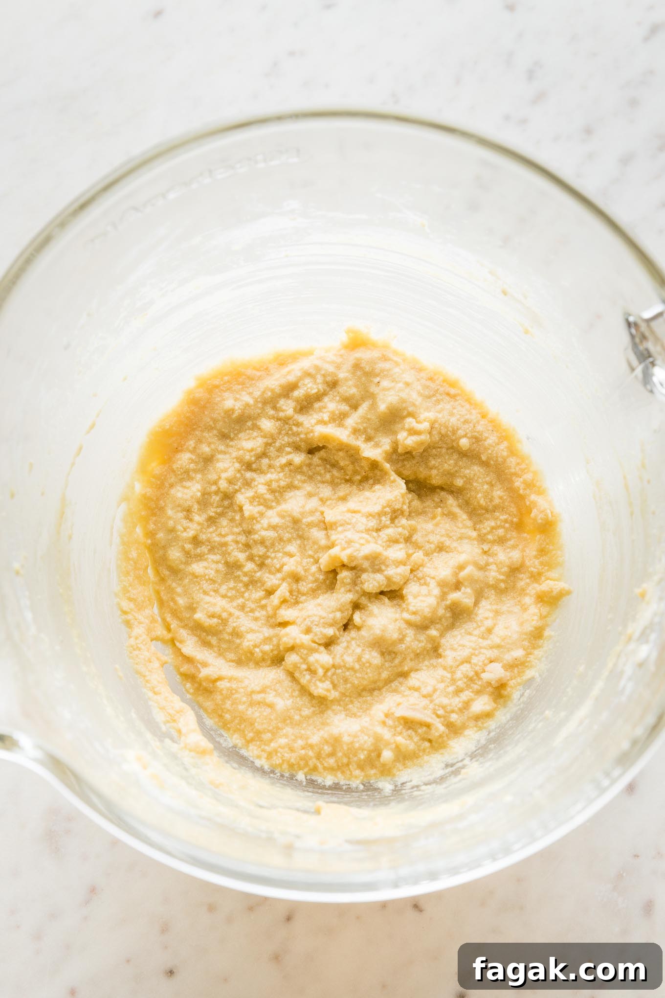 Very wet cookie batter, before adding dry ingredients.