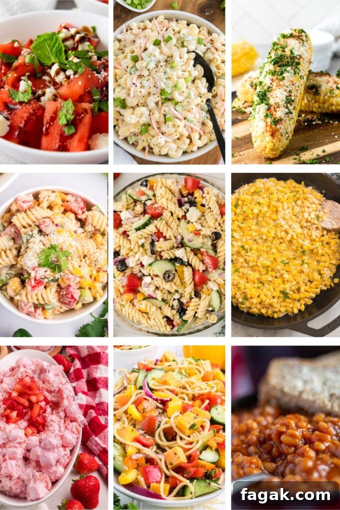 Photo collage with side dish recipes for the 4th of July.