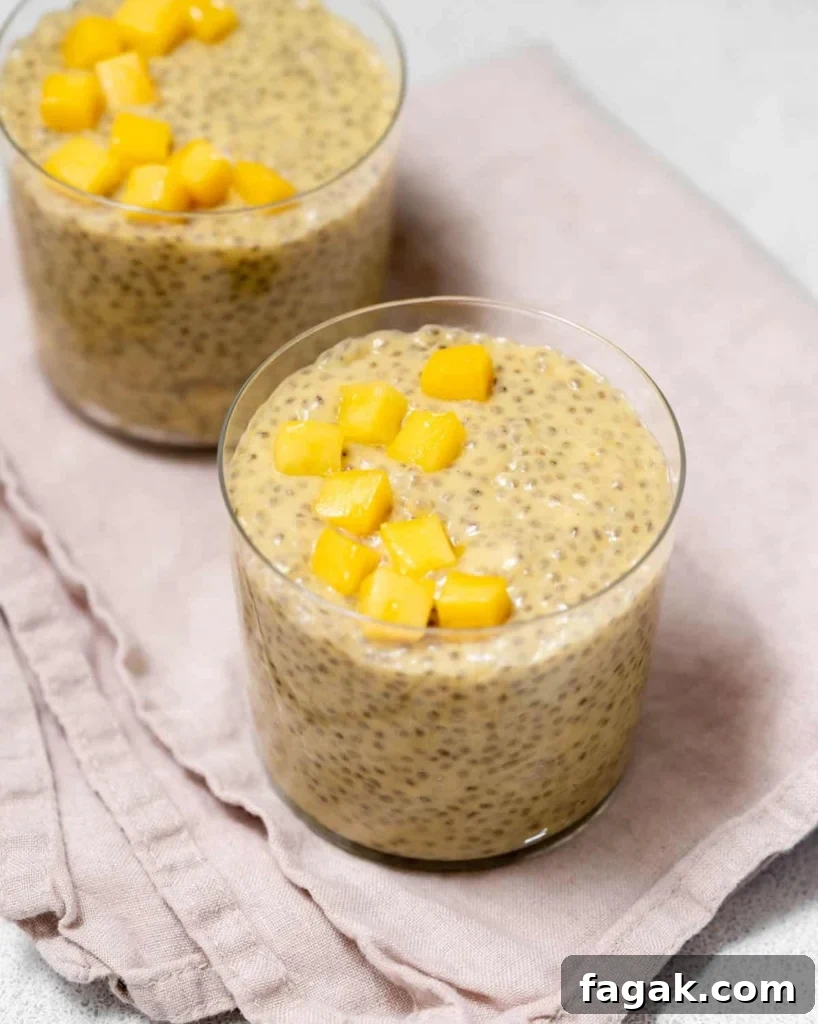 Creamy Mango Chia Pudding Recipe for Tropical Breakfast 21 side shot of 2 jars of chia pudding in a cup