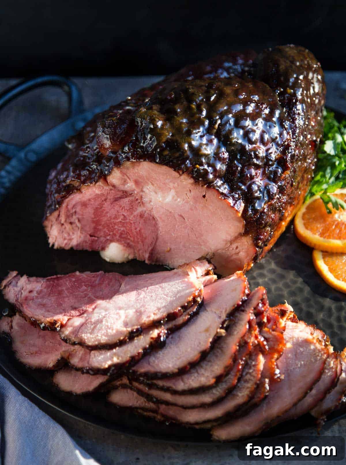 Smoked Ham with Brown Sugar Glaze on a platter