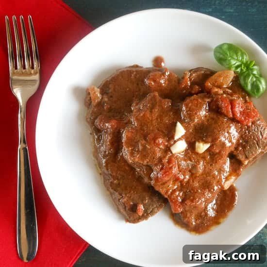 Fettina Pizzaiola - sliced beef stewed in a flavorful tomato sauce