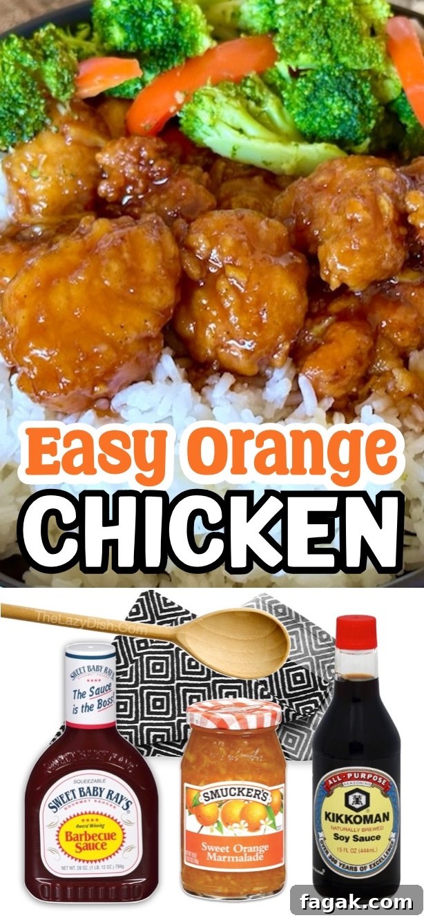 how to make easy orange chicken at home with orange marmalade, bbq sauce, and soy sauce! This quick and easy recipe is perfect for a family with kids on busy school nights. Serve with rice and your favorite side of veggies!