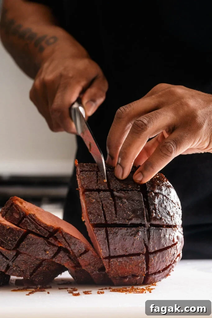 slicing smoked bologna
