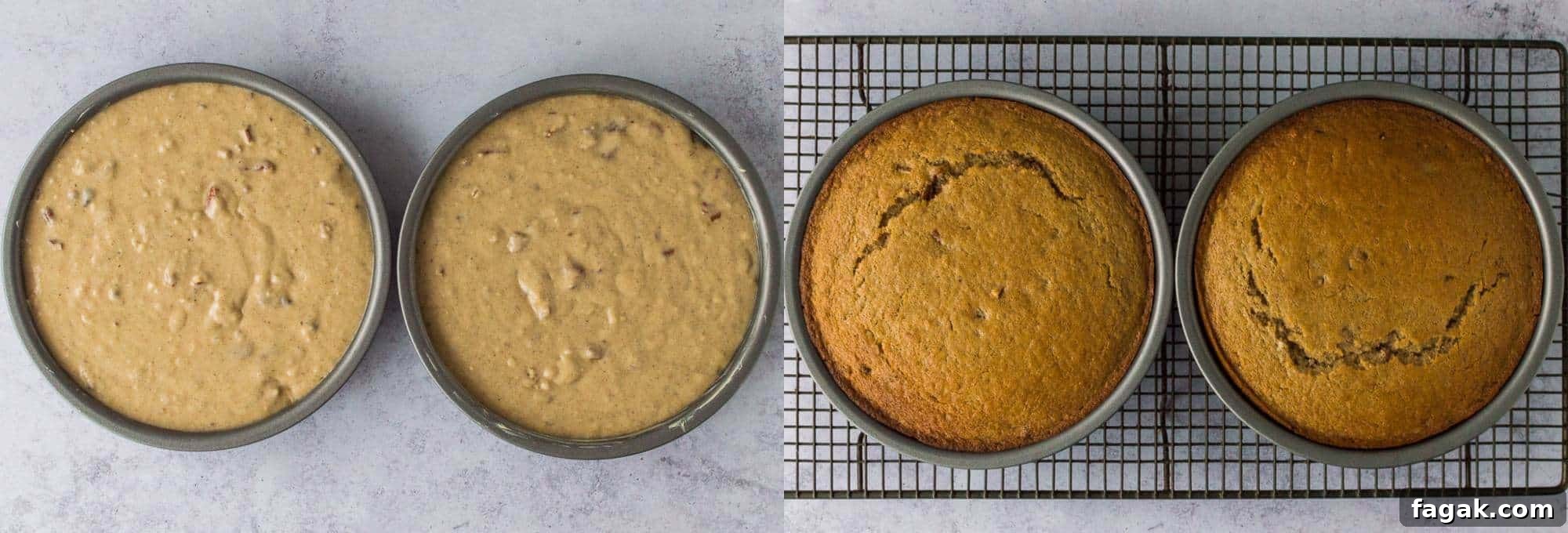 maple pecan cake step 2 - baking the cakes