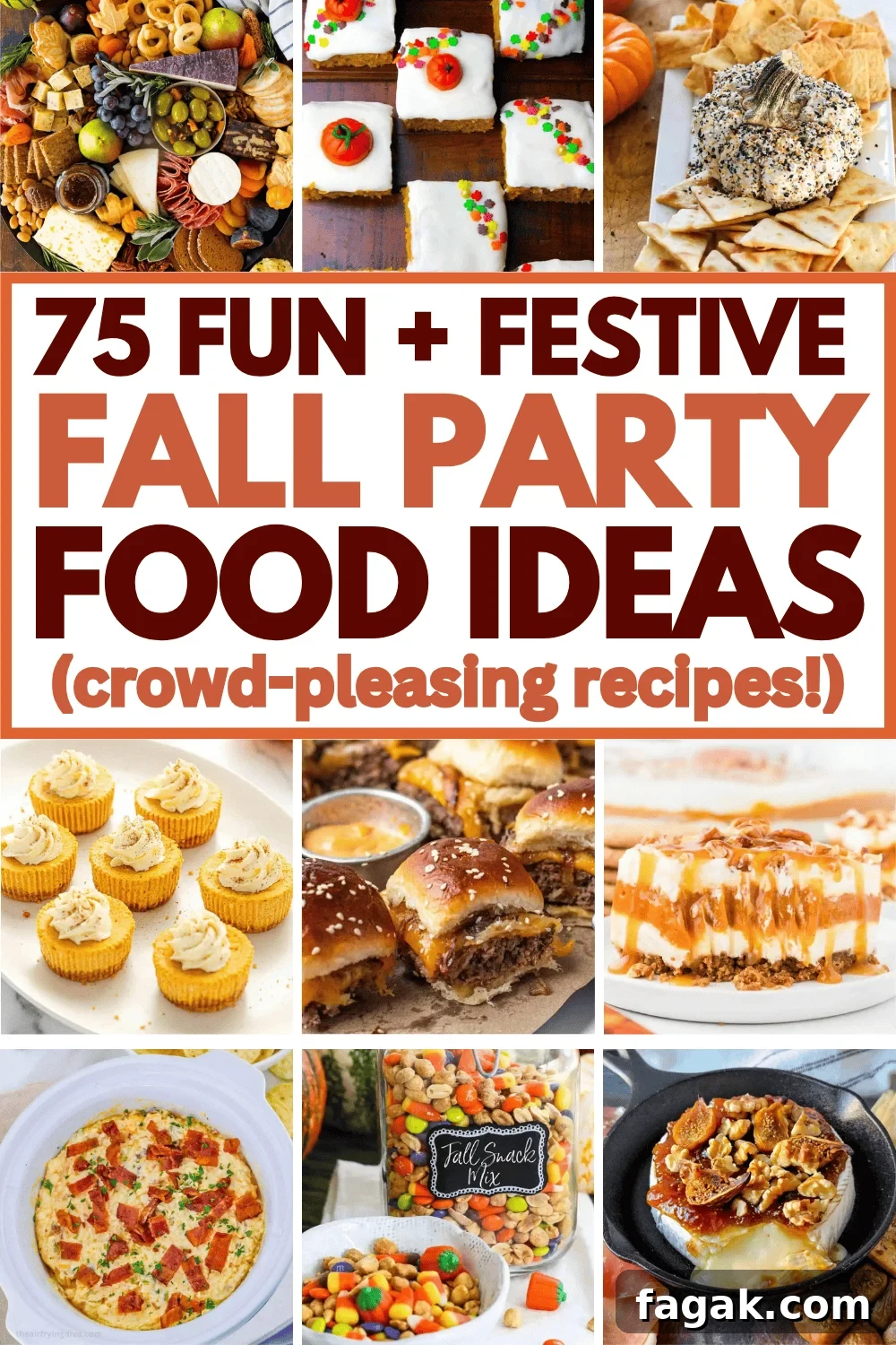 75 Crowd-Pleasing Fall Party Foods for Your Seasonal Gathering 2 Easy fall party food for a crowd! Plan your autumn party menu with these fun appetizers, side dishes, desserts, and main dishes.