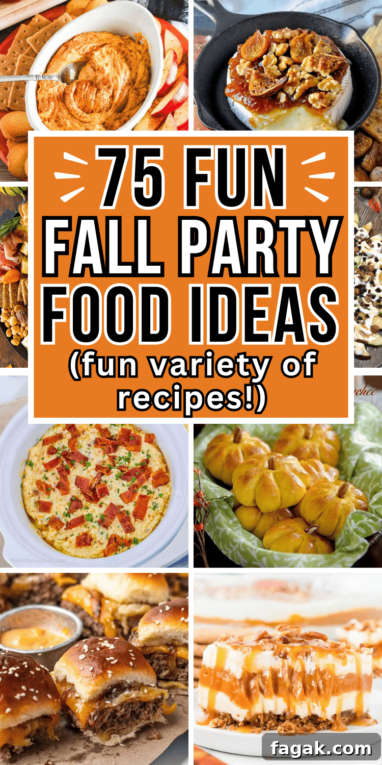 75 Crowd-Pleasing Fall Party Foods for Your Seasonal Gathering 15 Easy fall party food for a crowd! Plan your autumn party menu with these fun appetizers, side dishes, desserts, and main dishes.