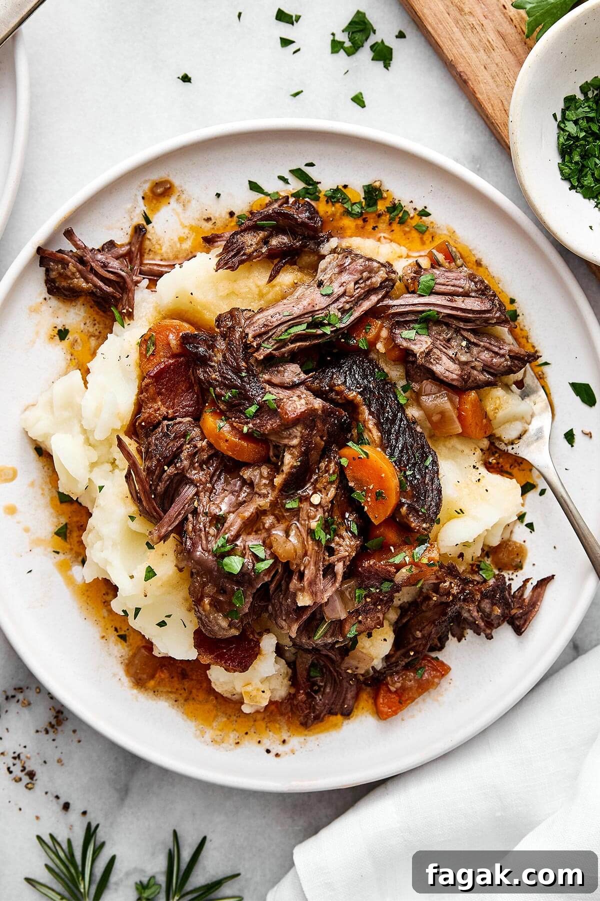 Braised short ribs over mashed potatoes.