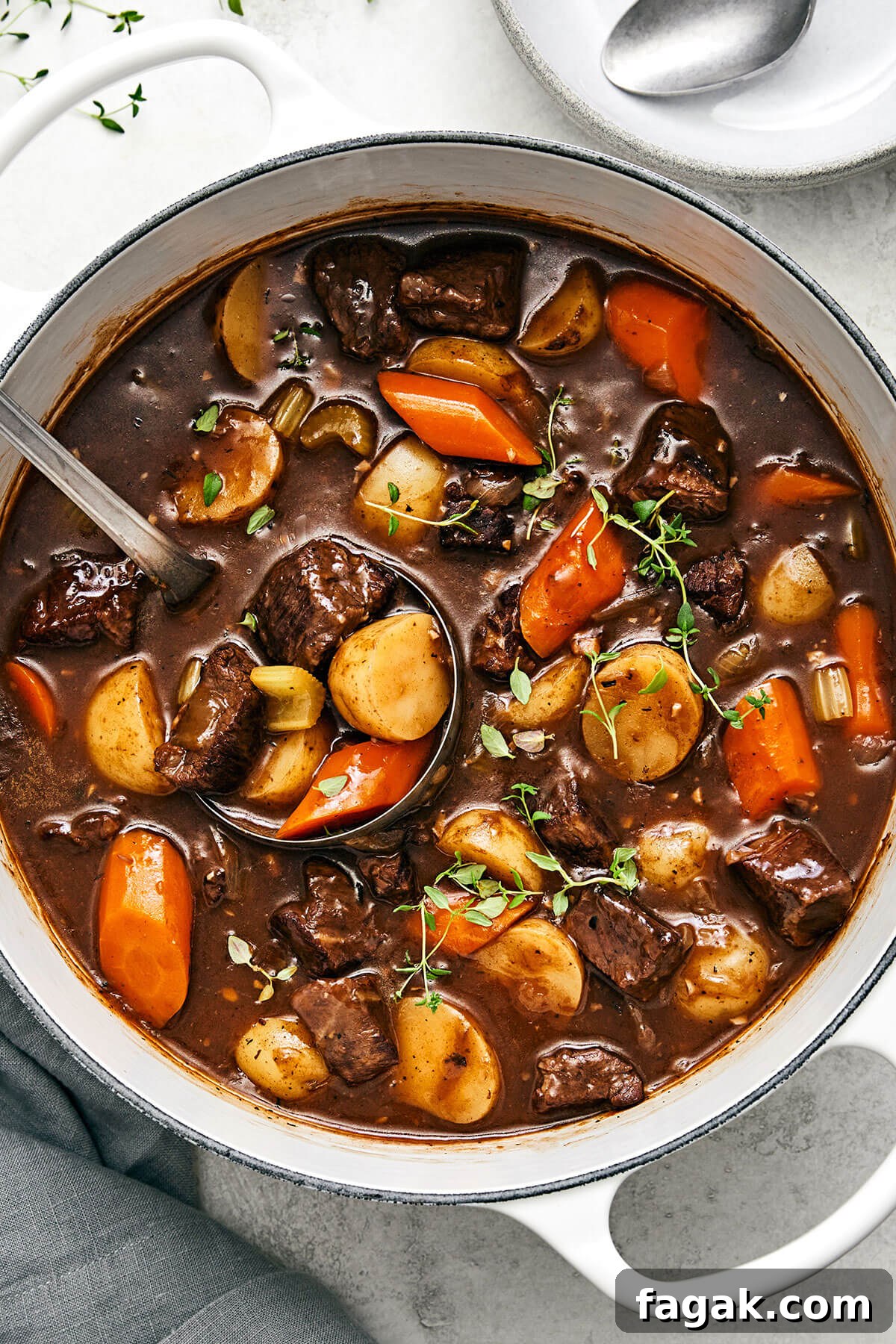 Beef stew in a large pot
