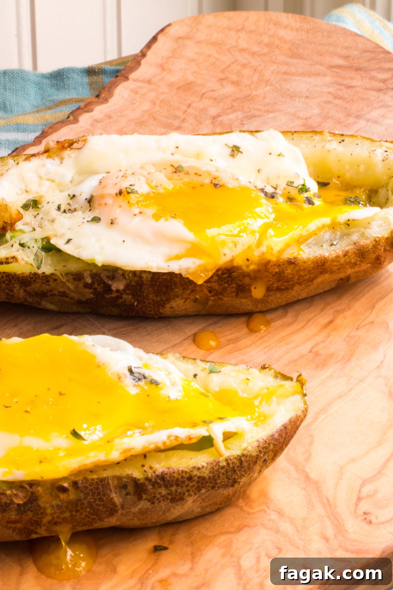Lazy weekend breakfast of baked potato skins stuffed with cheese, avocado and an egg.