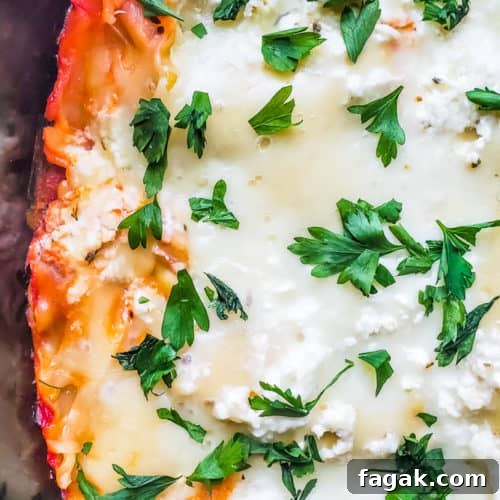 Overhead shot of lasagna in a large crockpot.
