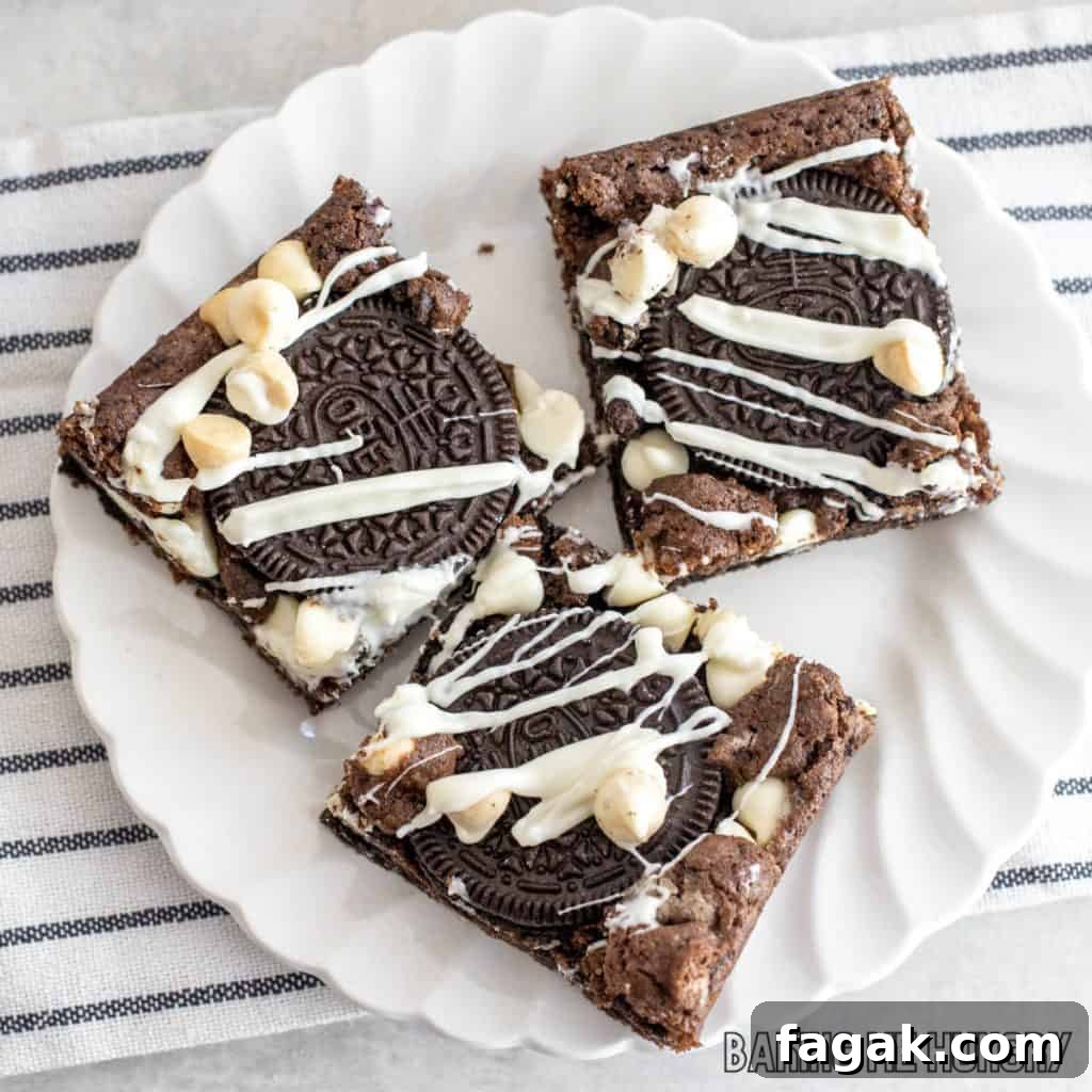 plate with three cookies and cream cookie bars