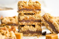 Thick Chewy Carmelita Bars with Oatmeal, Caramel & Chocolate