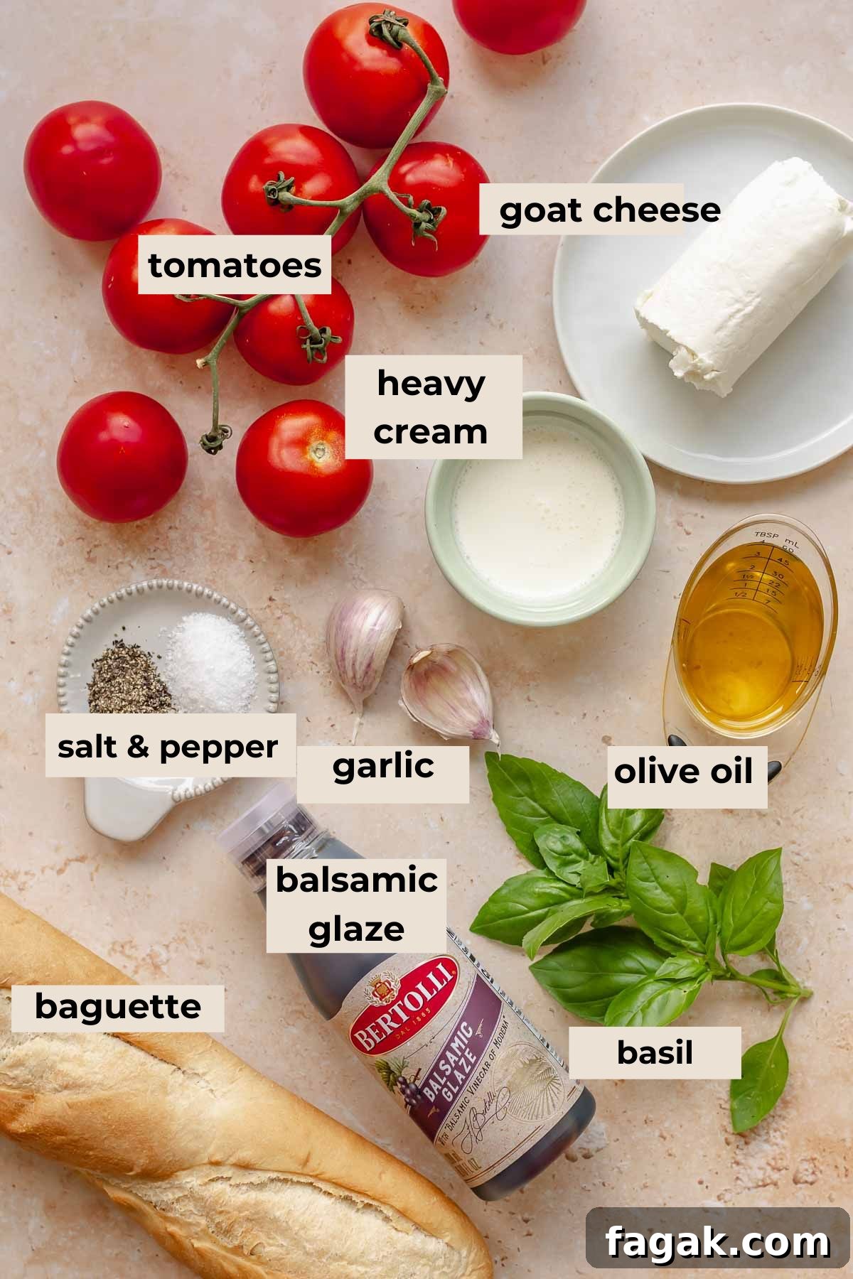 Ingredients for goat cheese bruschetta.