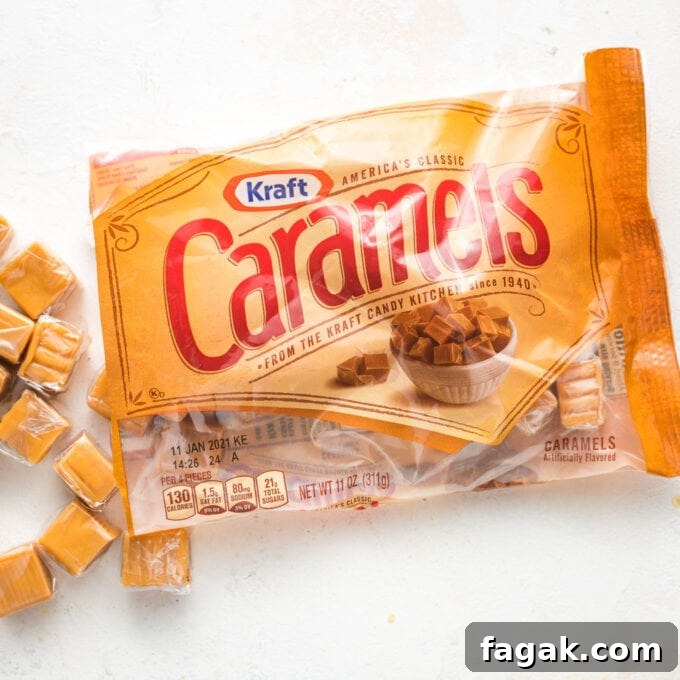 Bag of Kraft candy caramels.