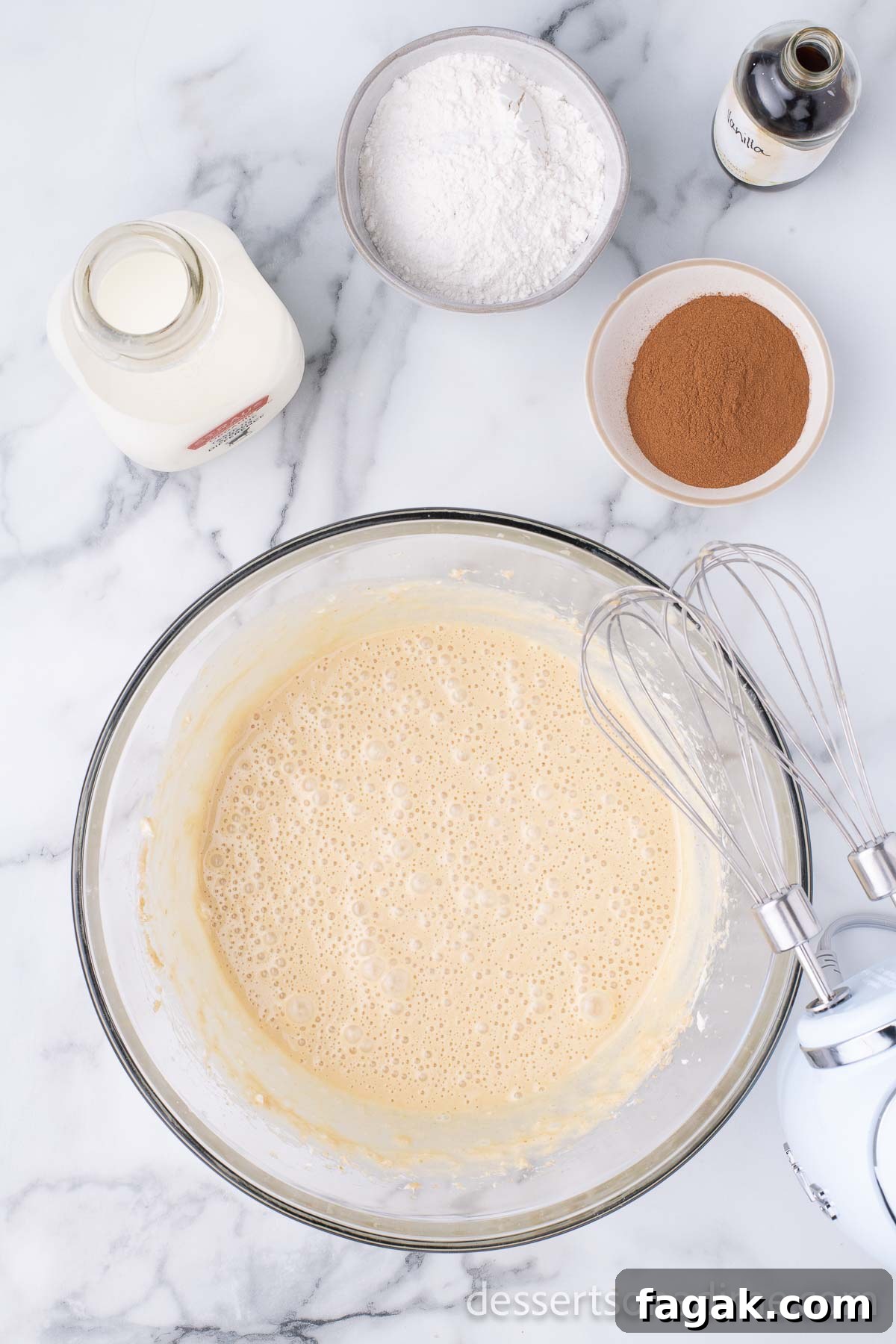 Mixture combined with milk.