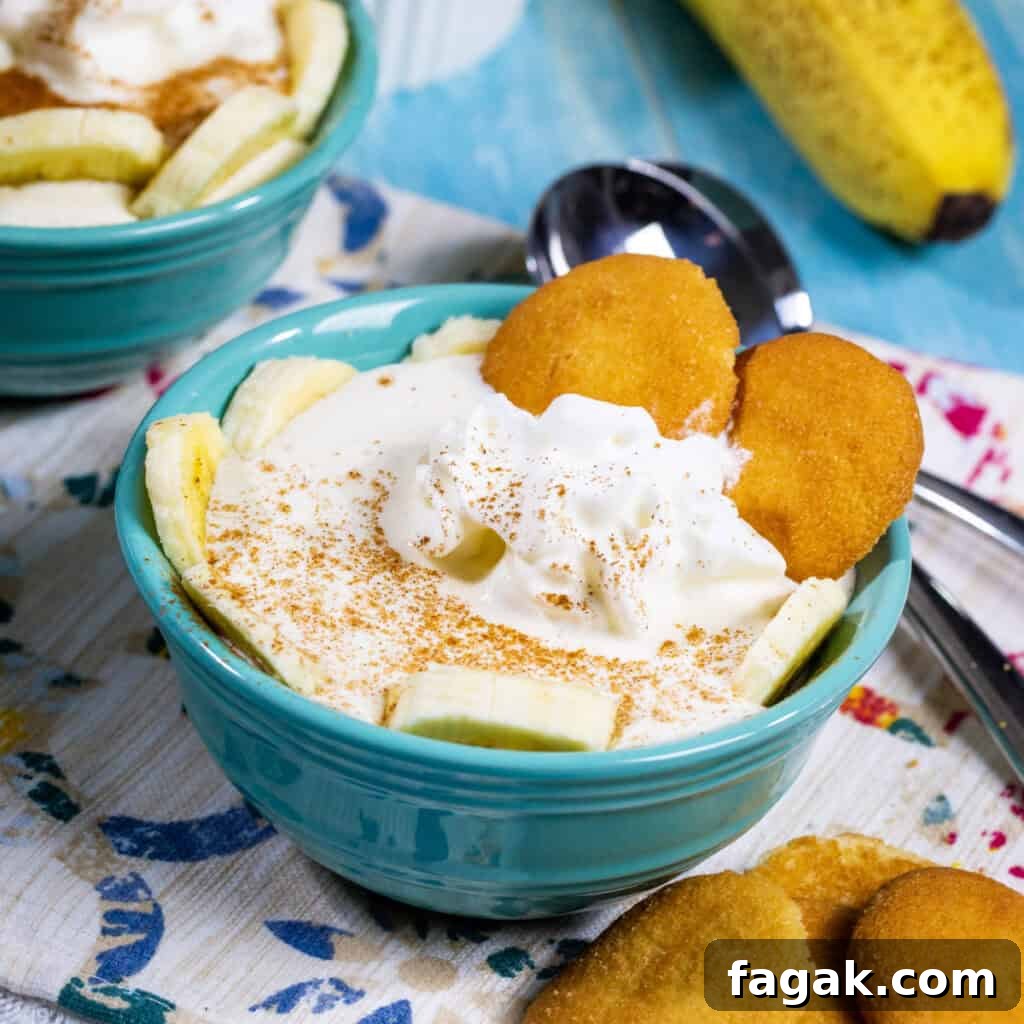 Bowl of Cottage Cheese Banana Pudding topped with banana slices and cinnamon.