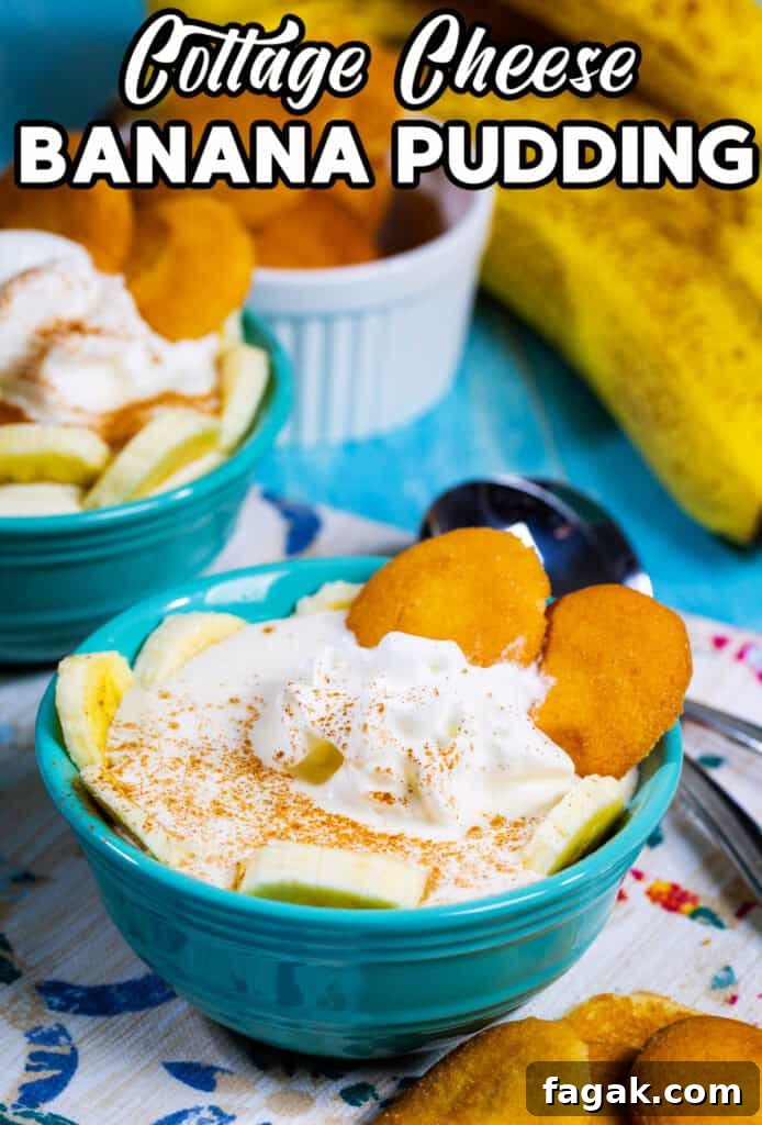 Single serving of Cottage Cheese Banana Pudding with garnish.