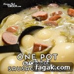 One Pot Crock Pot Sausage Dinner makes supper a snap! This easy recipe is dinner in a bowl. The savory sauce is so good you can serve even serve it as a soup if you'd like!