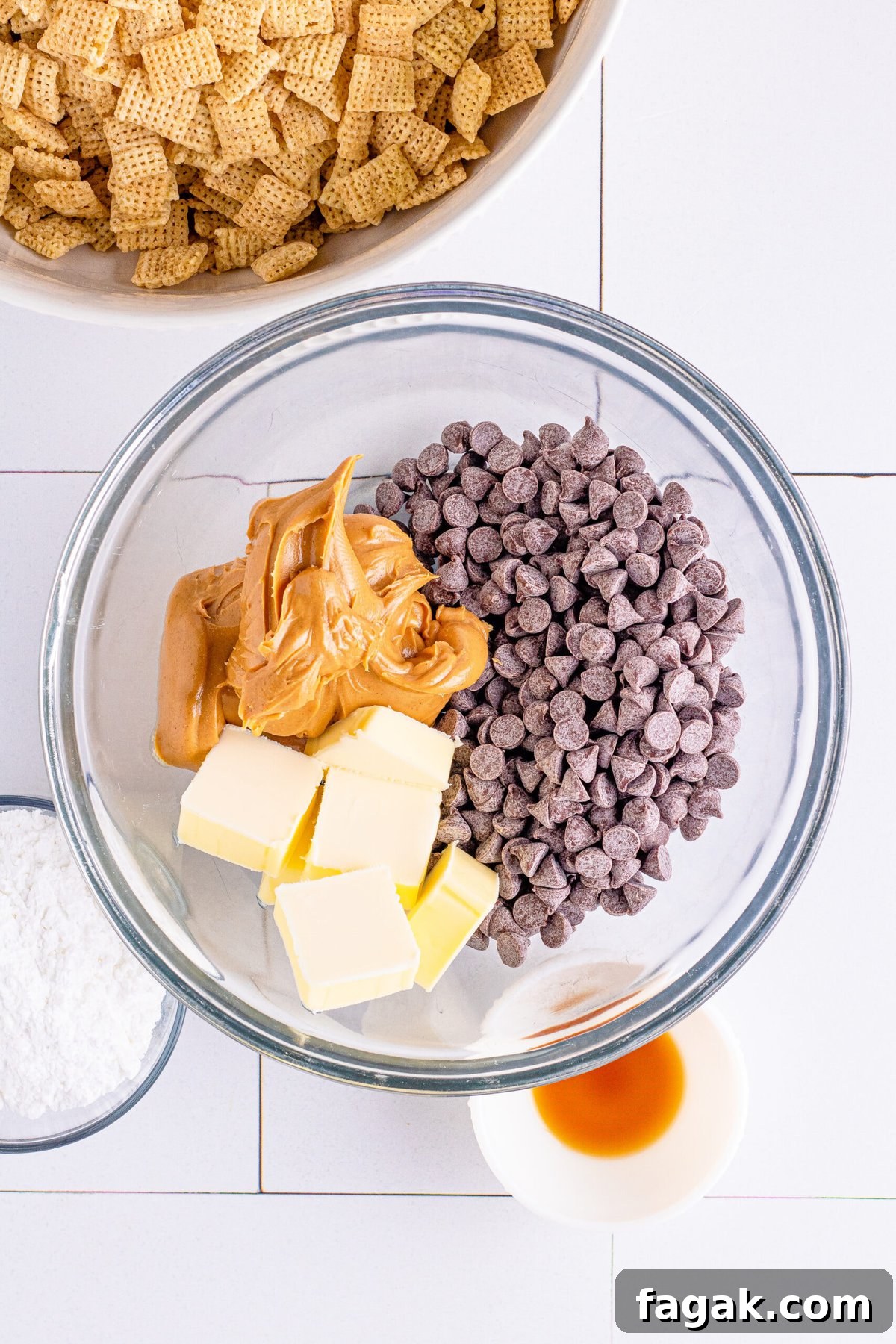 picture of peanut butter, butter, chocolate chips in a bowl