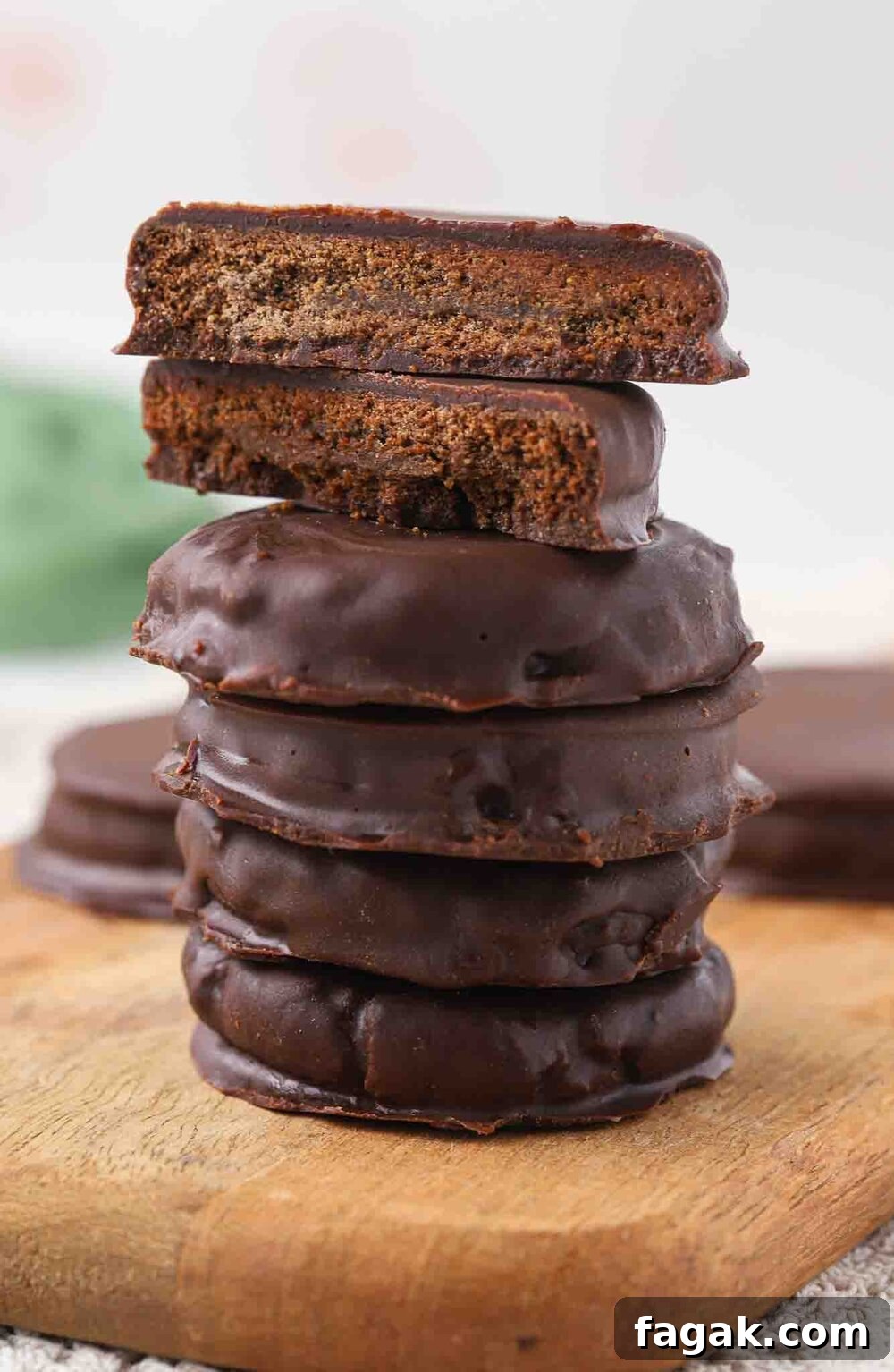 Stack of homemade thin mint cookies.